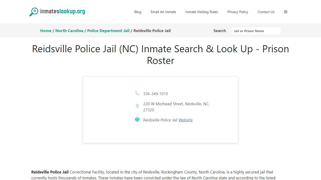 Reidsville Police Jail (NC) Inmate Search & Look Up - Prison Roster